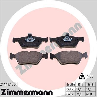 Zimmermann 21411.170.1 - Тормозные колодки, дисковые, комплект autospares.lv