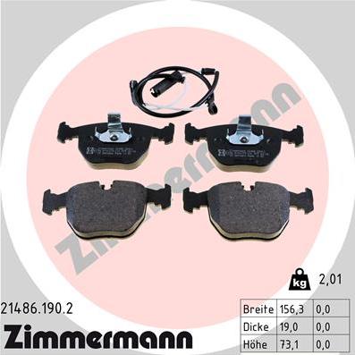 Zimmermann 21486.190.2 - Тормозные колодки, дисковые, комплект autospares.lv