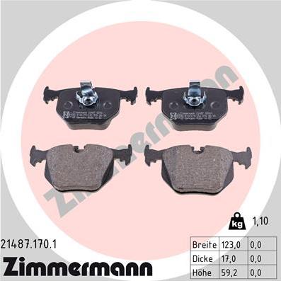 Zimmermann 21487.170.1 - Тормозные колодки, дисковые, комплект autospares.lv