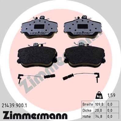 Zimmermann 21439.900.1 - Тормозные колодки, дисковые, комплект autospares.lv