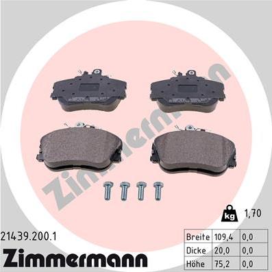 Zimmermann 21439.200.1 - Тормозные колодки, дисковые, комплект autospares.lv