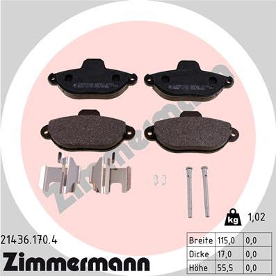 Zimmermann 21436.170.4 - Тормозные колодки, дисковые, комплект autospares.lv