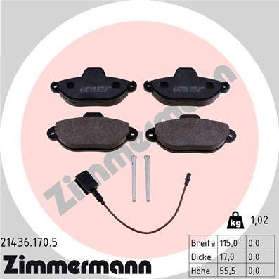 Zimmermann 21436.170.5 - Тормозные колодки, дисковые, комплект autospares.lv