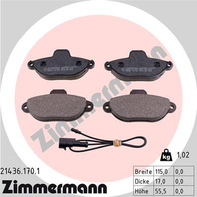 Zimmermann 21436.170.1 - Тормозные колодки, дисковые, комплект autospares.lv