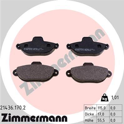Zimmermann 21436.170.2 - Тормозные колодки, дисковые, комплект autospares.lv