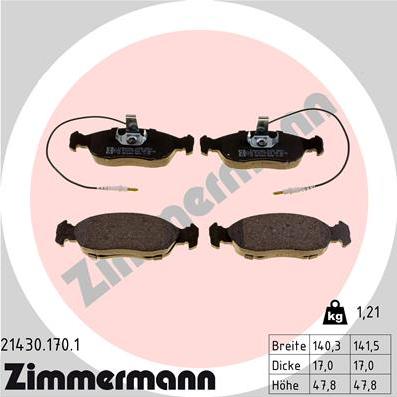 Zimmermann 21430.170.1 - Тормозные колодки, дисковые, комплект autospares.lv