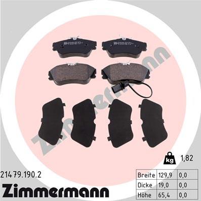 Zimmermann 21479.190.2 - Тормозные колодки, дисковые, комплект autospares.lv