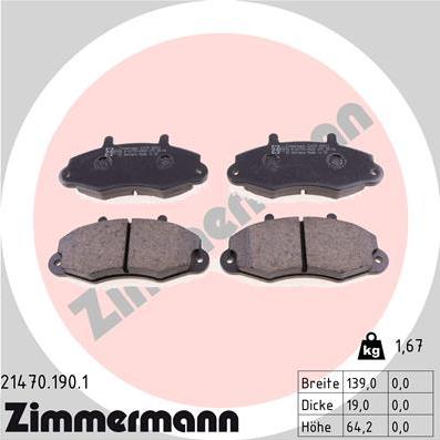 Zimmermann 21470.190.1 - Тормозные колодки, дисковые, комплект autospares.lv