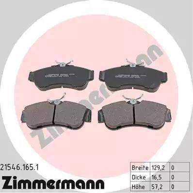 Zimmermann 21546.165.1 - Тормозные колодки, дисковые, комплект autospares.lv