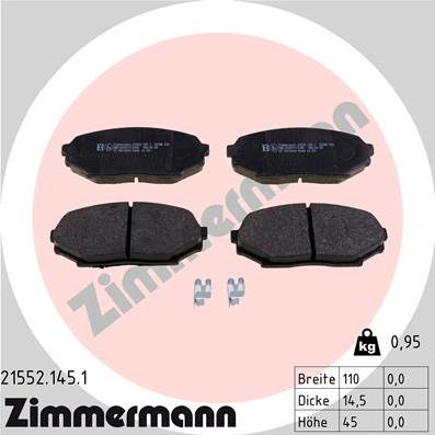 Zimmermann 21552.145.1 - Тормозные колодки, дисковые, комплект autospares.lv