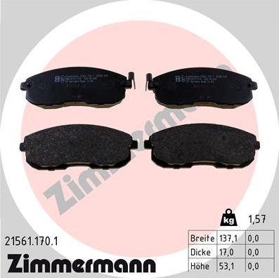 Zimmermann 21561.170.1 - Тормозные колодки, дисковые, комплект autospares.lv