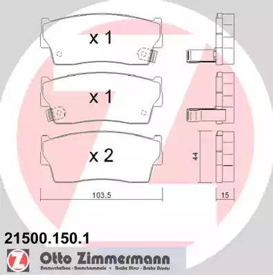 Zimmermann 21500.150.1 - Тормозные колодки, дисковые, комплект autospares.lv