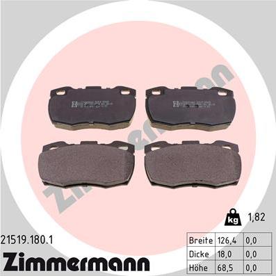 Zimmermann 21519.180.1 - Тормозные колодки, дисковые, комплект autospares.lv