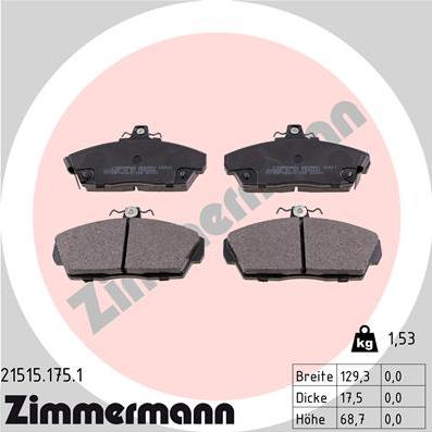 Zimmermann 21515.175.1 - Тормозные колодки, дисковые, комплект autospares.lv