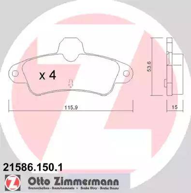 Zimmermann 21586.150.1 - Тормозные колодки, дисковые, комплект autospares.lv