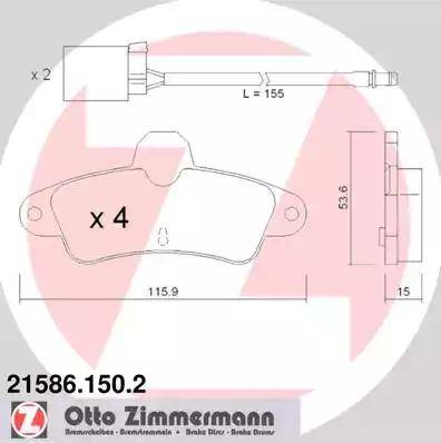 Zimmermann 21586.150.2 - Тормозные колодки, дисковые, комплект autospares.lv