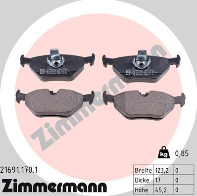 Zimmermann 21691.170.1 - Тормозные колодки, дисковые, комплект autospares.lv