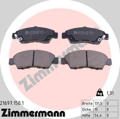 Zimmermann 21697.150.1 - Тормозные колодки, дисковые, комплект autospares.lv