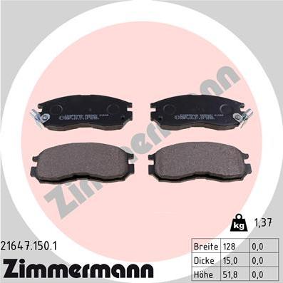 Zimmermann 21647.150.1 - Тормозные колодки, дисковые, комплект autospares.lv