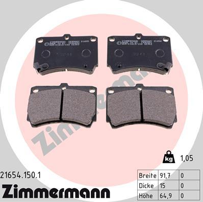 Zimmermann 21654.150.1 - Тормозные колодки, дисковые, комплект autospares.lv