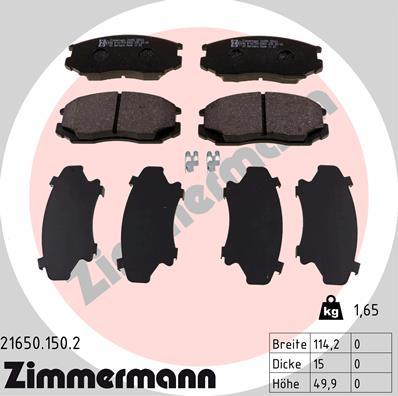 Zimmermann 21650.150.2 - Тормозные колодки, дисковые, комплект autospares.lv