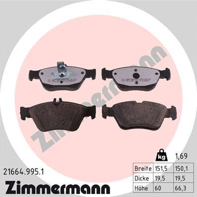 Zimmermann 21664.995.1 - Тормозные колодки, дисковые, комплект autospares.lv