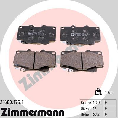 Zimmermann 21680.175.1 - Тормозные колодки, дисковые, комплект autospares.lv