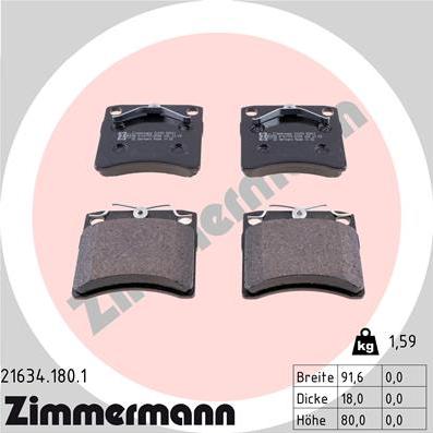 Zimmermann 21634.180.1 - Тормозные колодки, дисковые, комплект autospares.lv