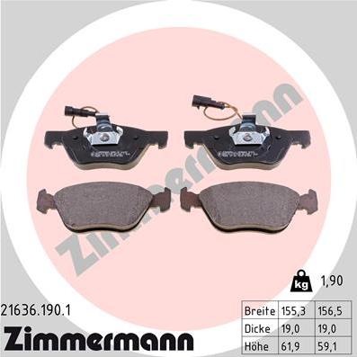 Zimmermann 21636.190.1 - Тормозные колодки, дисковые, комплект autospares.lv