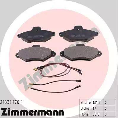 Zimmermann 21631.170.1 - Тормозные колодки, дисковые, комплект autospares.lv