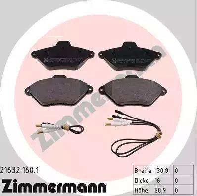 Zimmermann 21632.160.1 - Тормозные колодки, дисковые, комплект autospares.lv