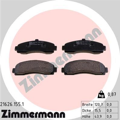 Zimmermann 21626.155.1 - Тормозные колодки, дисковые, комплект autospares.lv