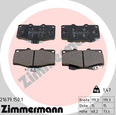 Zimmermann 21679.150.1 - Тормозные колодки, дисковые, комплект autospares.lv