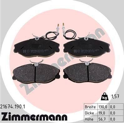 Zimmermann 21674.190.1 - Тормозные колодки, дисковые, комплект autospares.lv