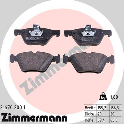 Zimmermann 21670.200.1 - Тормозные колодки, дисковые, комплект autospares.lv