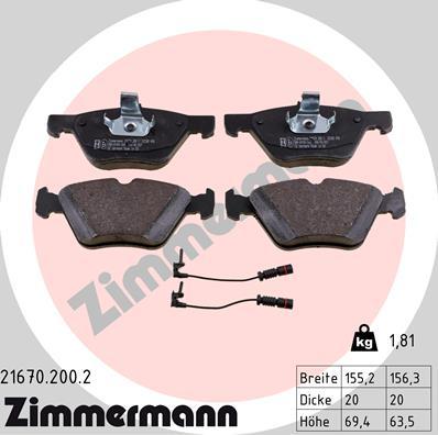 Zimmermann 21670.200.2 - Тормозные колодки, дисковые, комплект autospares.lv