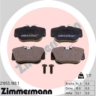 Zimmermann 21055.180.1 - Тормозные колодки, дисковые, комплект autospares.lv