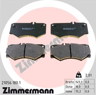Zimmermann 21056.180.1 - Тормозные колодки, дисковые, комплект autospares.lv