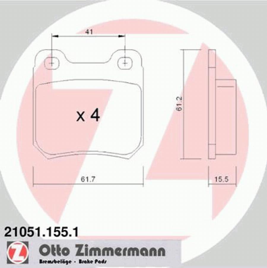 Zimmermann 21051.155.1 - Тормозные колодки, дисковые, комплект autospares.lv