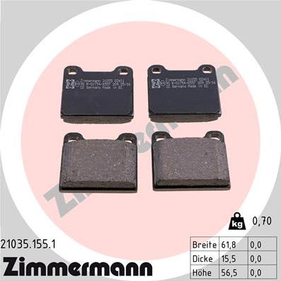 Zimmermann 21035.155.1 - Тормозные колодки, дисковые, комплект autospares.lv