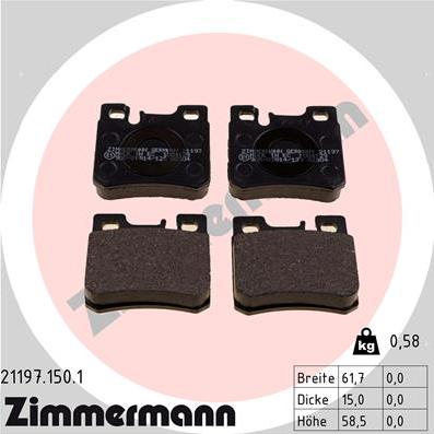 Zimmermann 21197.150.1 - Тормозные колодки, дисковые, комплект autospares.lv