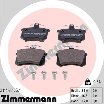 Zimmermann 21144.165.1 - Тормозные колодки, дисковые, комплект autospares.lv