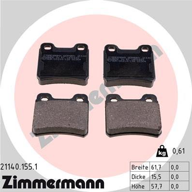 Zimmermann 21140.155.1 - Тормозные колодки, дисковые, комплект autospares.lv