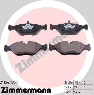 Zimmermann 21154.195.1 - Тормозные колодки, дисковые, комплект autospares.lv