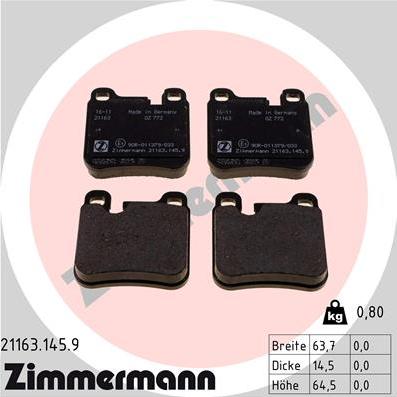 Zimmermann 21163.145.9 - Тормозные колодки, дисковые, комплект autospares.lv