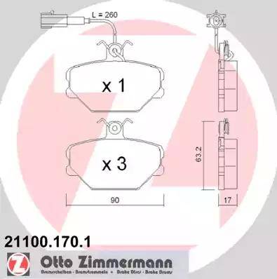 Zimmermann 21100.170.1 - Тормозные колодки, дисковые, комплект autospares.lv