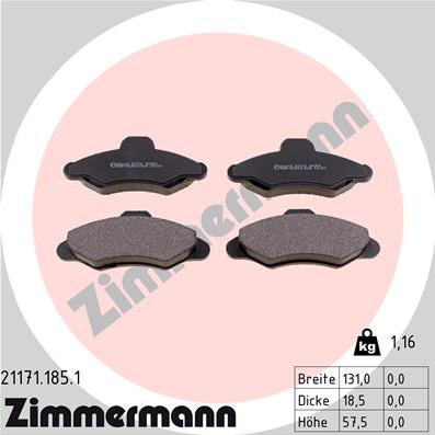 Zimmermann 21171.185.1 - Тормозные колодки, дисковые, комплект autospares.lv