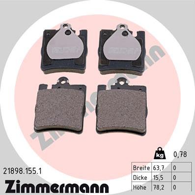 Zimmermann 21898.155.1 - Тормозные колодки, дисковые, комплект autospares.lv