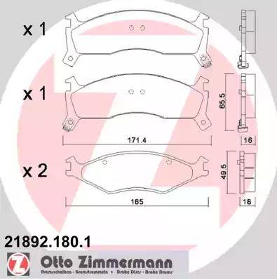 Zimmermann 21892.180.1 - Тормозные колодки, дисковые, комплект autospares.lv