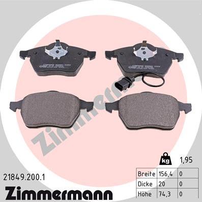 Zimmermann 21849.200.1 - Тормозные колодки, дисковые, комплект autospares.lv